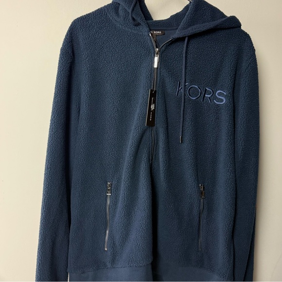 Michael Kors Fleece Full Zip Hoodie NWT w Embroidered Logo New Midnight Blue - Picture 6 of 7
